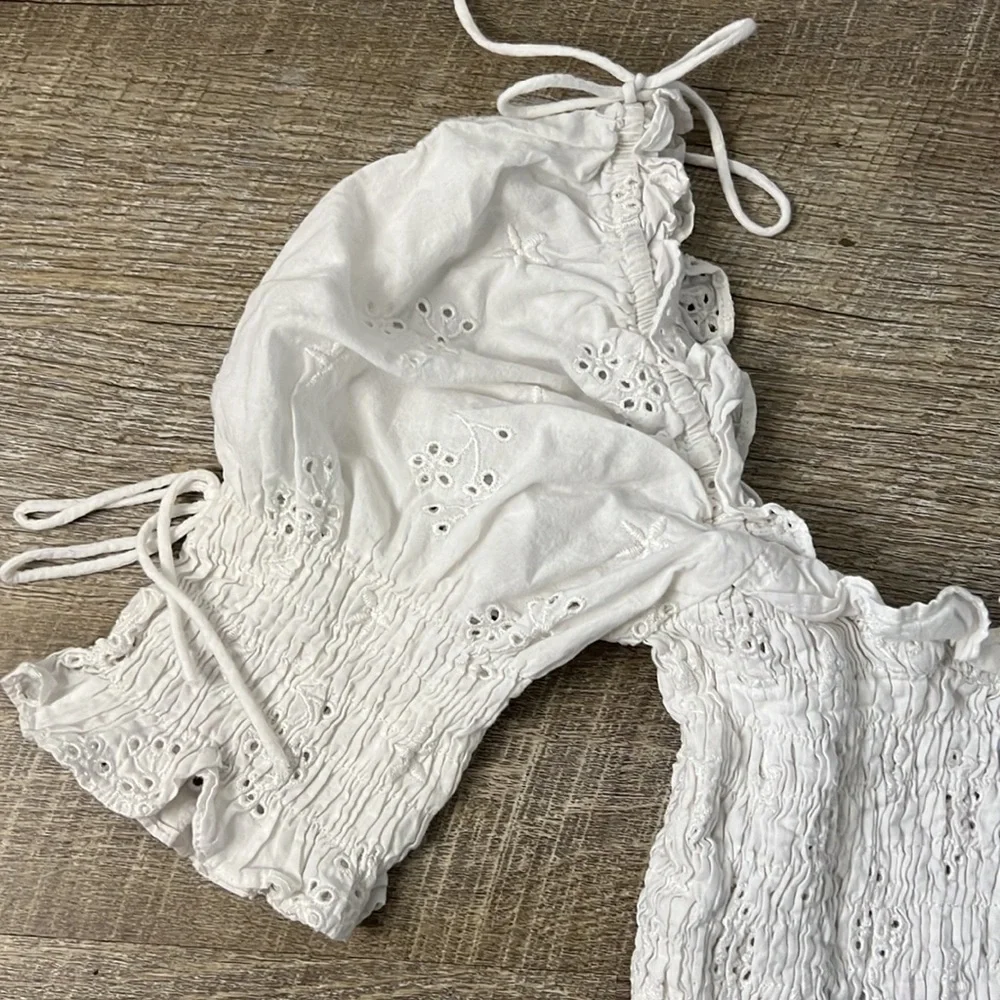 Beige Botany White Boho Crop Top Size Medium